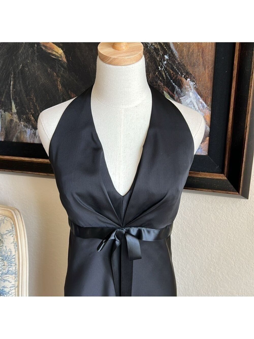 Like New Alfred Sung Black Halter Satin Sash Bow Dress Size 8